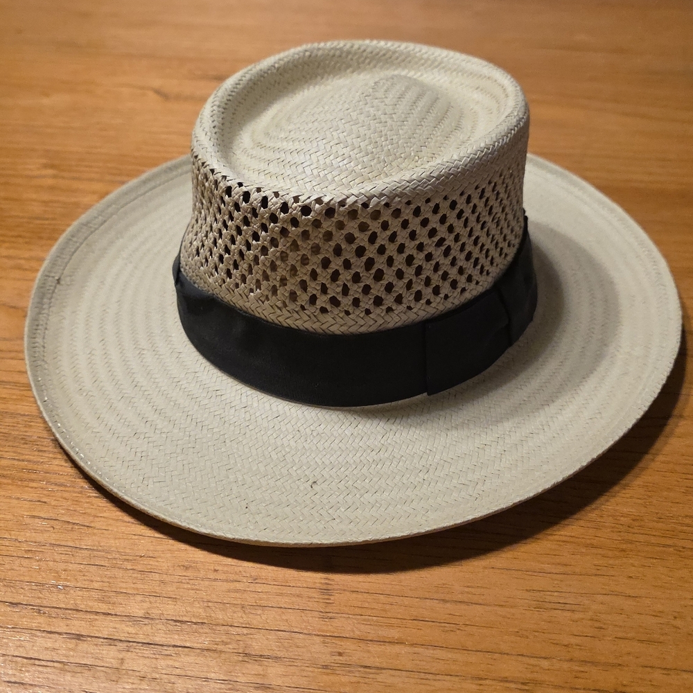 Men's Cream and Black Fedora Straw Hat
